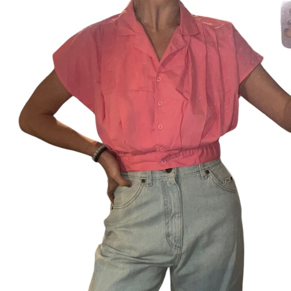 Vintage 90s London West bubblegum pink cropped button up blouse. Size M. - Picture 5 of 5